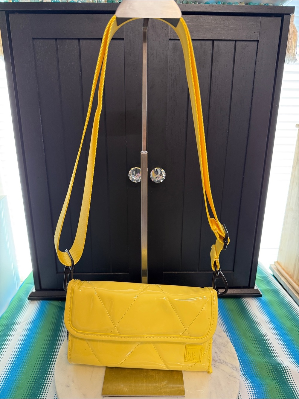 Yellow Patent Crossbody Purse with Adjustable Strap